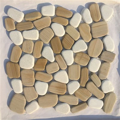 Mosaicos de guijarros hechos a máquina Mármol blanco y amarilloJRSM-025-2